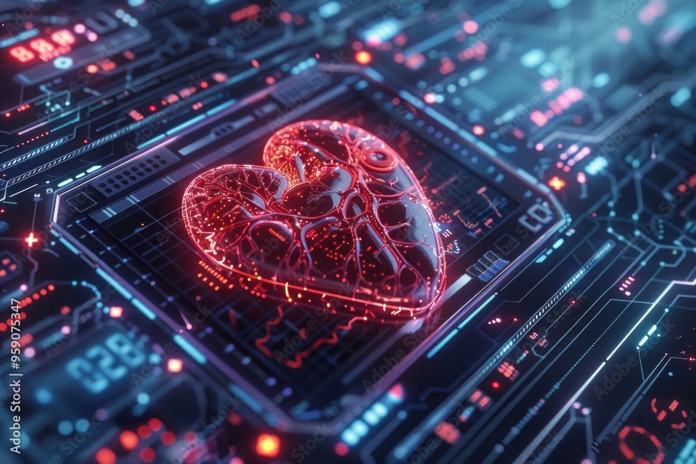 Poster a heart-shaped component placed on top of an electronic circuit board