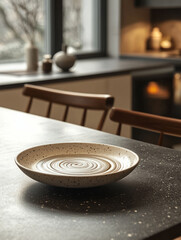 Minimalistic ceramic plate on a modern kitchen countertop