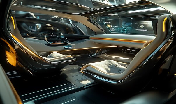 Futuristic Car Interior with Advanced Technology and Sleek Design