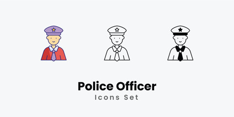 Police Officer Icons thin line and glyph vector icon stock illustration