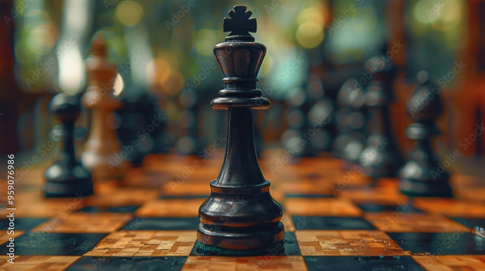Poster a detailed view of a chess board with various pieces in play
