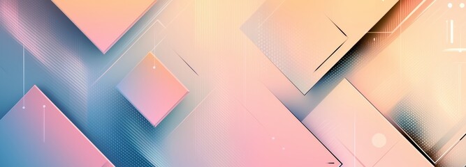 Abstract composition featuring gradient squares and geometric lines in pastel shades of pink, blue, and orange. Futuristic and minimalistic digital art with soft gradients