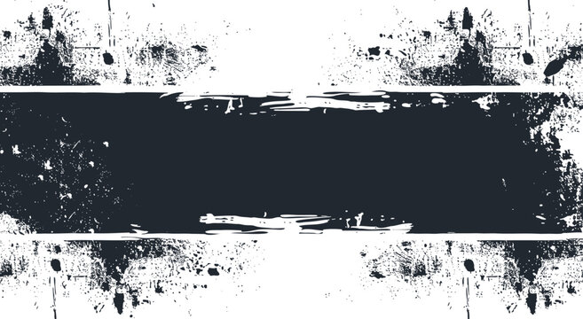A textured black and white abstract illustration with bold brush strokes and a central horizontal bar, vector illustration.