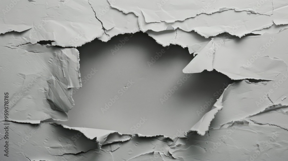 Sticker A hole in a white-painted wall, suitable for use in interior design or construction contexts