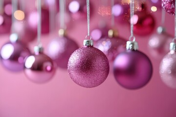 Vibrant Pink and Purple Christmas Ornaments on Ribbons