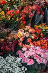 Fototapeta premium Fresh flowers arranged on a table