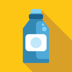 Blue bottle of cleaning product with blank label for your brand on a yellow background, with long shadow