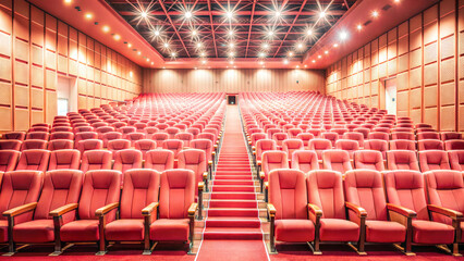 Empty cinema hall with red seats in a row
