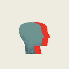 Two heads communicating, vector concept. Symbol of partnership, conversation, share information. Minimal illustration.