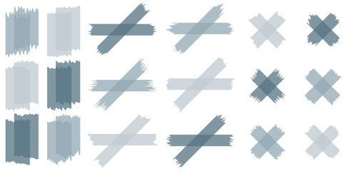 Set of colorful semi-transparent washi tapes isolated on white. Washi tapes collection in vector. Pieces of decorative tape for scrapbooks. Torn paper. Blue