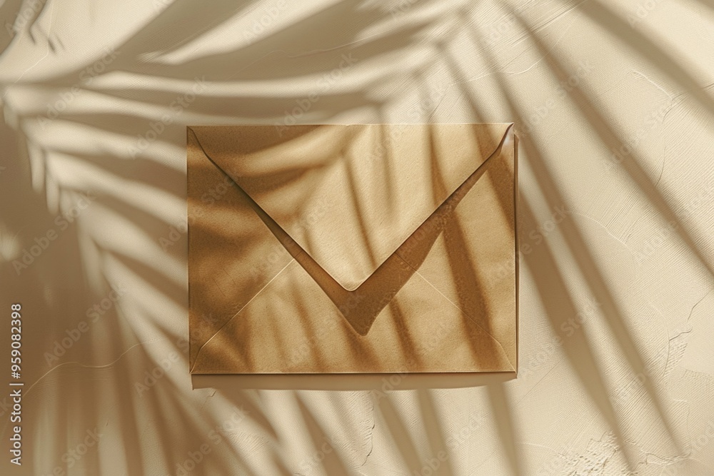 Poster a simple illustration of a brown envelope resting on a white background