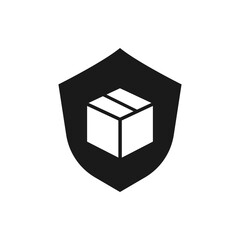 Package protection. Box and shield flat icon isolated on white background. Vector illustration