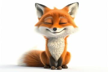 Fototapeta premium A cartoon fox rests with its eyes shut, possibly tired or in meditation