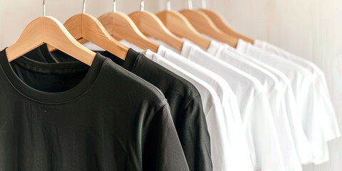 Obraz premium T-shirt mockup hanging on hangers