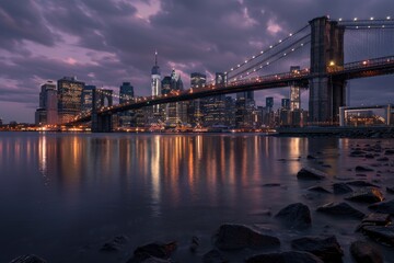 A picturesque scene of a bridge spanning a calm body of water, perfect for use in travel or nature-themed projects