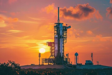 Obraz premium A SpaceX rocket sitting on top of a building
