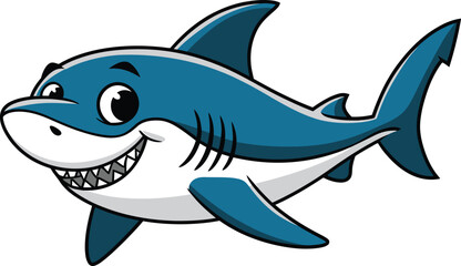 Fototapeta premium Cute cartoon character vector on Isolated Background Shark Vector with Background