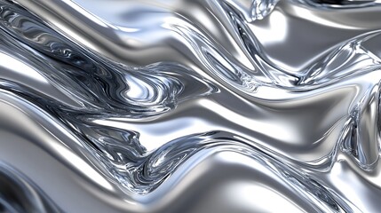 Abstract silver liquid metal wavy background. Shiny chrome fluid, close-up