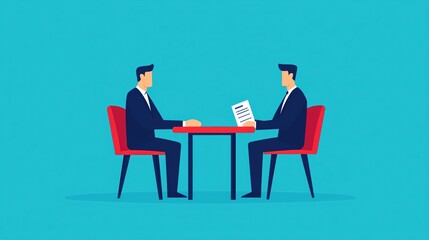 Fototapeta premium Debt merchant and client discussing loan terms, business negotiation, flat design illustration