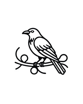 recommend clip art: Editable stroke vector of a raven perched on a twig with berries.