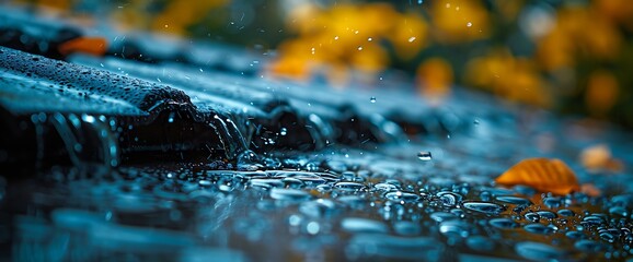 Raindrops falling on a wet surface.