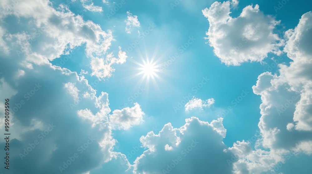 Sticker on a beautiful summer day, fluffy clouds dot the blue sky, and warm sunlight creates a tranquil atmo