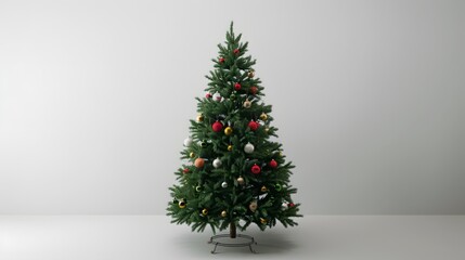 Christmas tree decorated with many luxurious ornaments, on a white background