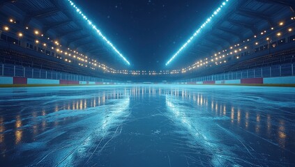 Empty Ice Rink Under Bright Lights