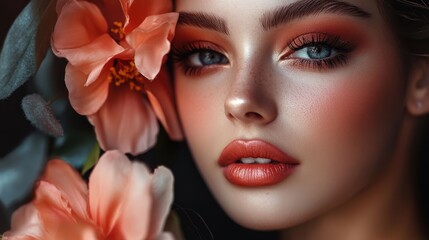 Close-up Portrait of a Woman with Flowers