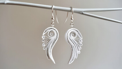 Naklejka premium paper quilling. These beautiful white quilling earrings with a unique wing design enhance any outfit or occasion with elegance