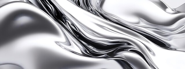 Abstract silver liquid metal wavy background. Shiny chrome fluid, close-up