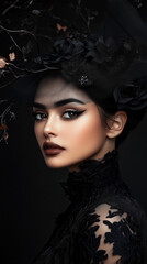 Elegance in Black: Mysterious Woman in Lace