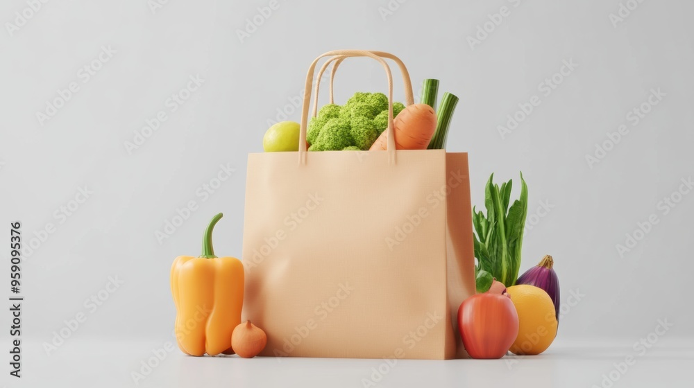 Canvas Prints a bag of vegetables and fruits on a white background, ai