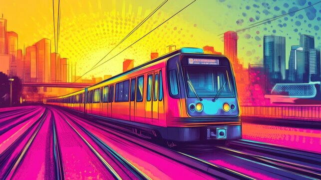 Urban Pop Art: Retro City Train Journey