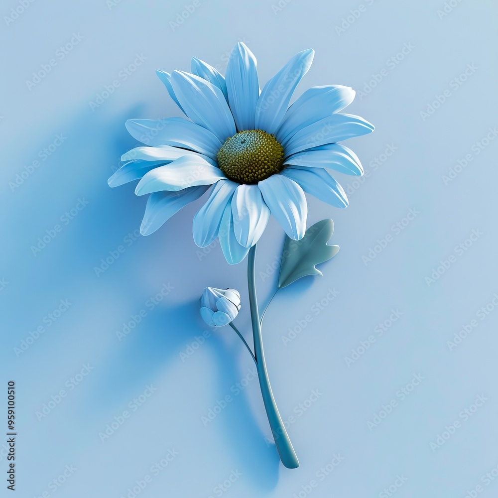 Wall mural A single blue flower on a blue background