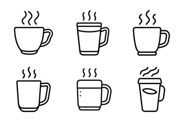 coffee mug Outline, Cup of coffee and coffee bean. Hot beverage. Aroma of coffee. Continuous line drawing