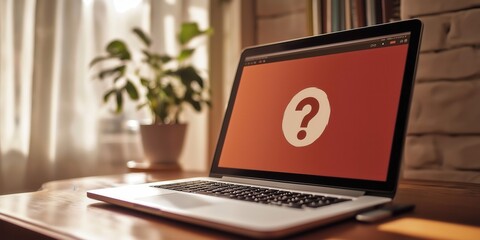 Open Laptop with a Question Mark on the Screen, Symbolizing Tech Issues or Uncertainty