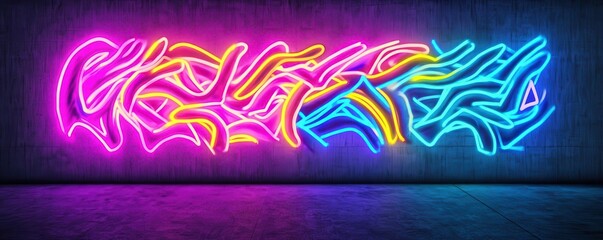 Glowing graffiti art on a dark urban wall, vibrant and rebellious, street art glowtime, edgy and artistic