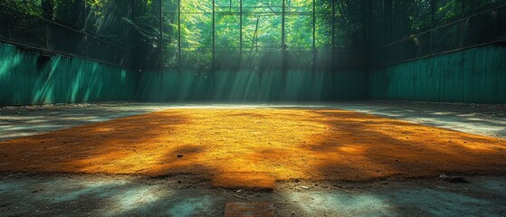 Obraz premium Sunbeams Illuminate an Abandoned Tennis Court