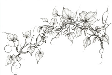 Realistic sketch of a vine with intertwining leaves and delicate tendrils. The drawing captures the vine’s intricate details and natural elegance, showcasing its fluid growth and graceful form.