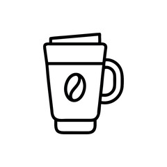 coffee mug Outline, Cup of coffee and coffee bean. Hot beverage. Aroma of coffee. Continuous line drawing