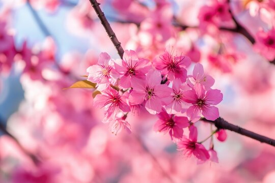 Happy Valentines Day Tree. Beautiful Blossom of Cherry Tree in Deep Pink