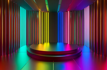 Futuristic Visions: Metal 3D Stage Set in Metallic Rainbow