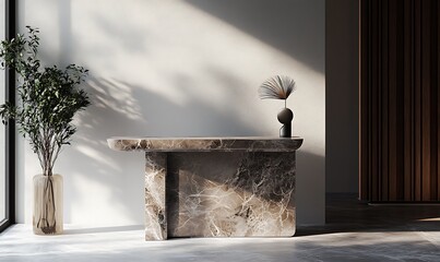 Obraz premium Modern Minimalist Interior with Marble Console Table and Plant