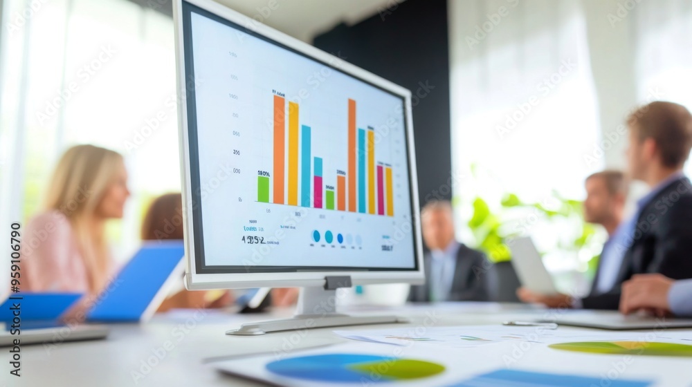 Aufkleber A dynamic presentation slide featuring a bar chart with animated bars highlighting key performance metrics in a business meeting