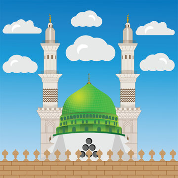 Madina shareef dome two Minaret background sky illustration design vector