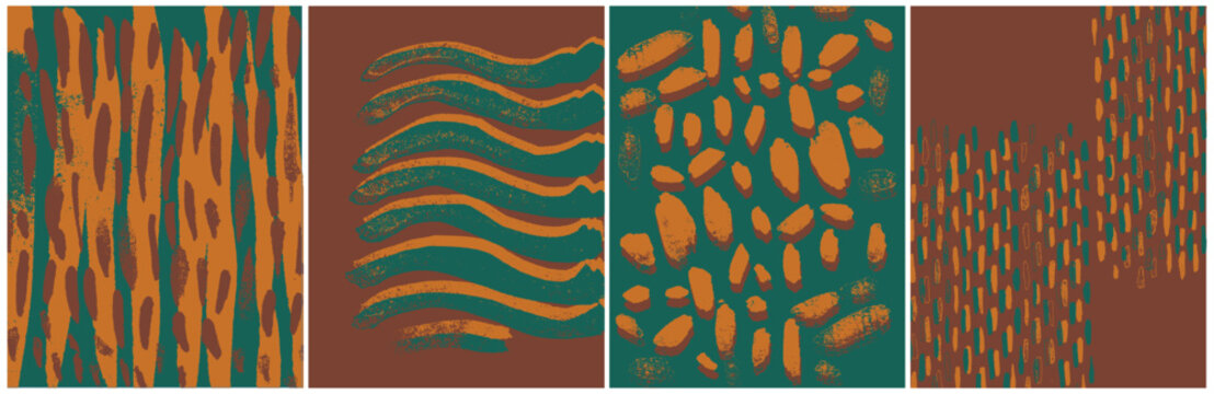 Modern Vector Postcards Set Background Autumn Grunge Rustic Textures and Fall Vibes  design green orange