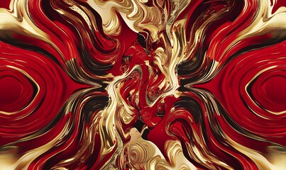 Abstract Swirling Pattern in Red, Gold, and Black
