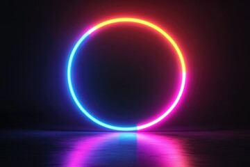 Obraz premium Neon Sign Reflection. Bright Circular Spectrum Glowing Shape on Black Background