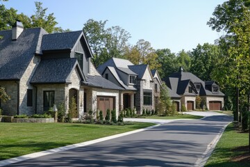 Obraz premium Neighborhood New Home Construction. Architectural Building and Remodeling for Residential Construction